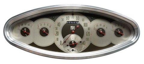 Classic Instruments All-American Nickel Series Gauge Sets AN6400PB Kits, Series, Analog, Speedometer, Tach, Fuel Level, Oil Pressure, Voltmeter, Water Temp., Ivory Face, Black Numbers, Kit