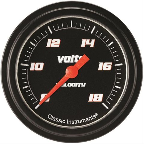Classic Instruments Velocity Series Gauges VS330BBLF Gauge, Black Series, Voltmeter, 8-18 V, 2 5/8 in., Low Step Bezel, Analog, Electrical, Each