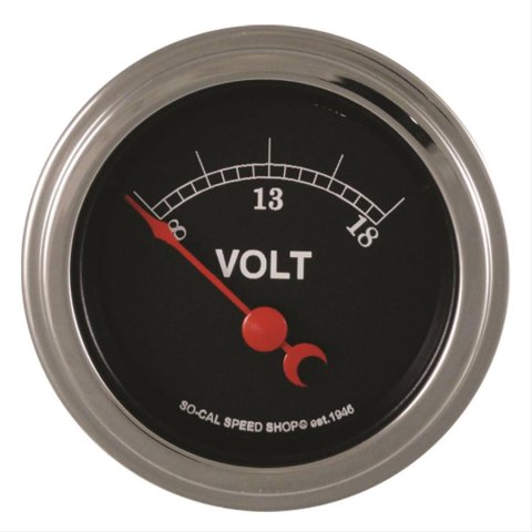 Classic Instruments So-Cal Series Gauges SC30SLC Gauge, Analog, Series, Voltage, 8-18 V, 2 1/8 in. Diameter, Black Face, 90 Degree Sweep, Each