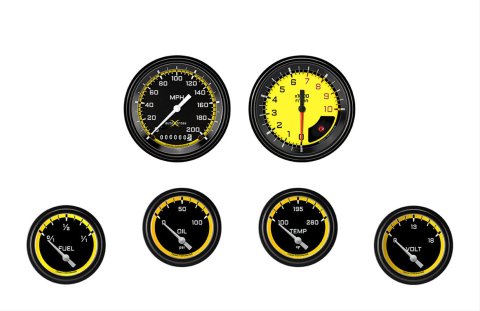 Classic Instruments Auto Cross Yellow Series Gauge Sets AX201YBLF Set, Performance AutoCross, AutoCross Yellow, 6-Gauge Set, 3 3/8 in. Speedo, 2 5/8 in. Secondary Gauges, Black/Yellow Face, Set