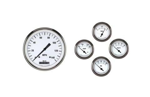 Classic Instruments 1957-60 Ford Truck White Hot Gauge Sets FT57WH54 Gauges, Series, Speedometer, Fuel Level, Oil Pressure, Voltmeter, Water Temperature, Short-Sweep, Ford, Truck, Set of 5