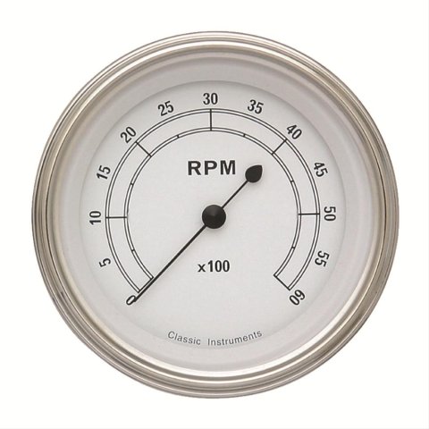 Classic Instruments White Series Tachometers CW60SLC Gauge, Series, Tachometer, 0-6,000 rpm, 3 3/8 in., Face, Analog, Electrical, Each