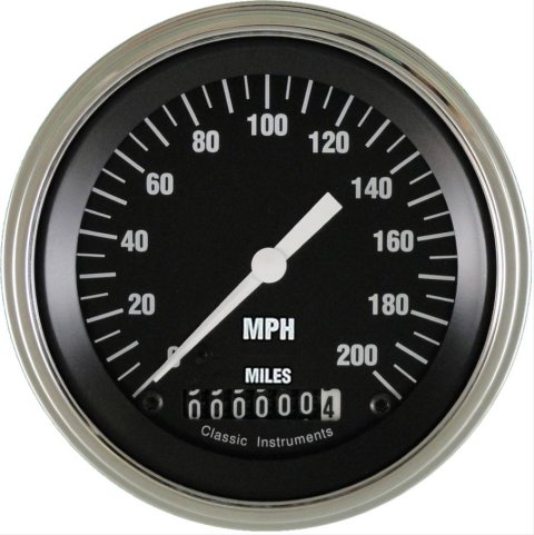Classic Instruments Hot Rod Series Speedometers HR57SLC Speedometer, Rod, 3 3/8 in. Diameter, 0-200 mph, Analog, Electrical, Curved Face, Each