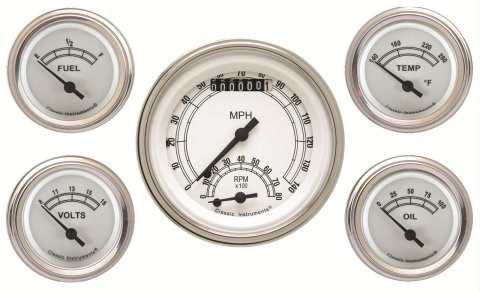 Classic Instruments White Series Gauge Sets CW35SLF Gauges, Series, Speedometer, Tach, Water Temperature, Fuel Level, Face, Analog, Set of 5