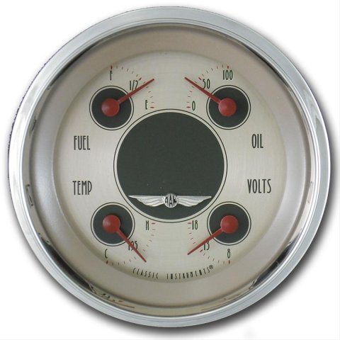 Classic Instruments All-American Nickel Series Gauge Sets AN79SHC Kit, Analog, Face, Polished, 3 3/8 in. Diameter, Quad Gauge, Fuel, Oil, Volt, Water, Cluster, Kit
