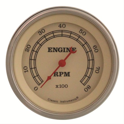 Classic Instruments Vintage Series Tachometers VT80SLC Gauge, Vintage, Tachometer, 0-8,000 rpm, In-dash, 3 3/8 in., Cream Face, Analog, Electronic, V8, Each
