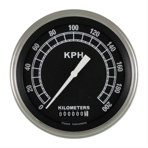 Classic Instruments Traditional Series Speedometers TR58SLF Speedometer, Series, 5 in. Diameter, 0-200 kph, Analog, Electrical, Flat Face, Each