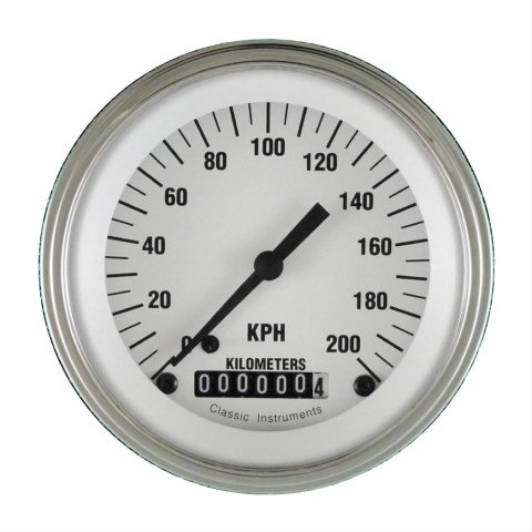 Classic Instruments White Hot Series Speedometers WH59SLC Speedometer, Series, 3 3/8 in. Diameter, 0-200 kph, Analog, Electrical, Curved Face, Each