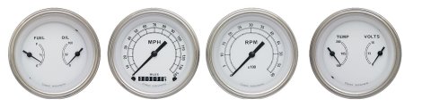 Classic Instruments White Series Gauge Sets CW05SLC Gauges, Series, Speedometer, Tach, Water Temperature, 3 3/8 in., Face, Analog, Set of 4