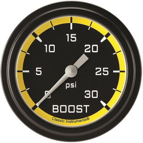 Classic Instruments Auto Cross Yellow Series Gauges AX342YBLF Gauge, Series, Boost, 30 psi, 2 5/8 in., Low Step Bezel, Analog, Electrical, Each