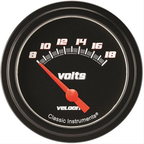 Classic Instruments Velocity Series Gauges VS230BBLF Gauge, Black Series, Voltmeter, 8-18 V, 2 5/8 in., Low Step Bezel, Analog, Electrical, Each