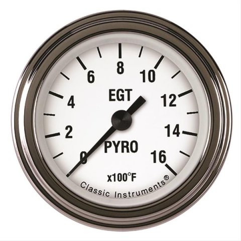 Classic Instruments White Hot Series Gauges WH198SLF Gauge, Series, Pyrometer, 0-1,600 Degrees F, 2 1/8 in., Analog, Electrical, Each