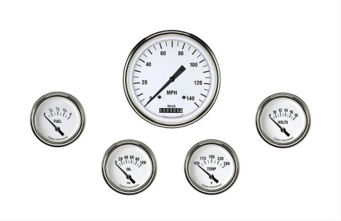 Classic Instruments White Hot Series Gauge Sets WH254SLF Gauges, Series, Speedometer, Water Temperature, Oil Pressure, Fuel Level, Volt, Face, Analog, Set of 5