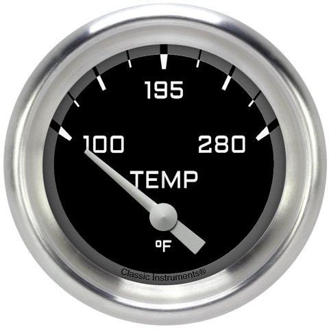Classic Instruments Auto Cross Gray Series Gauges AX226GAPF-02 Gauges, Series, Water Temperature, 140-280 degrees F, Analog, Electrical, 2 5/8 in., Black Face, White Numbers, Each
