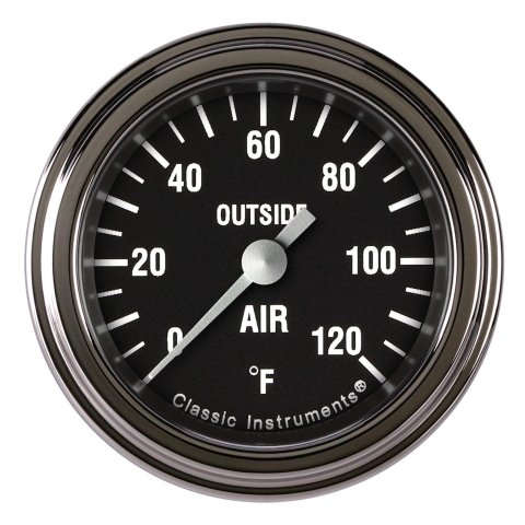 Classic Instruments Hot Rod Series Gauges HR199SLF Gauges, Series, Air Temperature, 0-120 degrees F, Analog, Electrical, 2 1/8 in., Black Face, White Numbers, 1/8 in. NPT Thread, Each