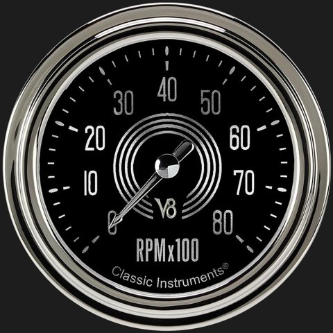 Classic Instruments V8 Speedster Series Tachometers V8SR383SLC Gauge, Series, Tachometer, 0-8,000 rpm, 2 5/8 in., Black Face, Analog, Each