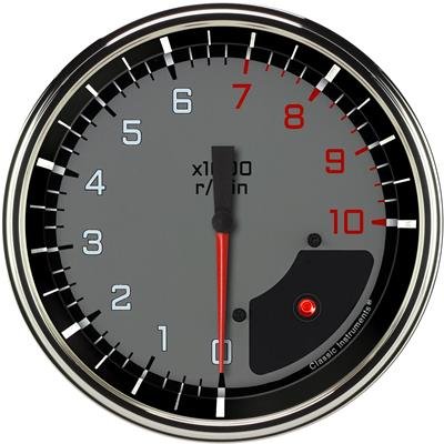 Classic Instruments Auto Cross Gray Series Tachometers AX71GSLF Gauge, AutoCross Gray, Tachometer, 0-10,000 rpm, 4 5/8 in., Black/Gray Face, Stainless Low-Step Bezel, Flat Lens, Each