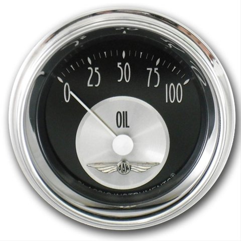 Classic Instruments All-American Tradition Series Gauges AT81SHC Gauge, Series, Oil Pressure, 0-100 psi, 2 1/8 in., Black Face, Analog, Electrical, Each