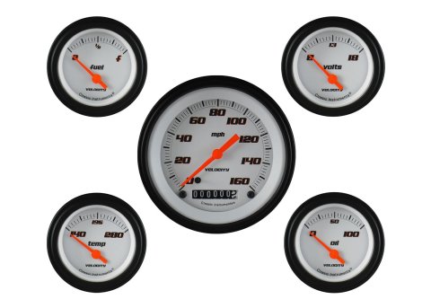 Classic Instruments Velocity Series Gauge Sets VS00WBLF Set, Series, Analog, Electronic, White Face, Orange Pointer, Black Bezel, Kit