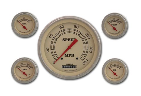 Classic Instruments Vintage Series Gauge Sets VT54SLF Gauges, Series, Speedometer, Water Temperature, Oil Pressure, Fuel Level, Cream Face, Analog, Set of 5