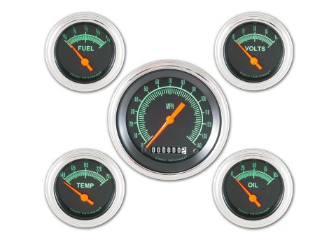 Classic Instruments G-Stock Series Gauge Sets GS00SLF Set, Series, Analog, Electronic, Black Face, Red Pointer, Polished Bezel, Flat Lens, Kit