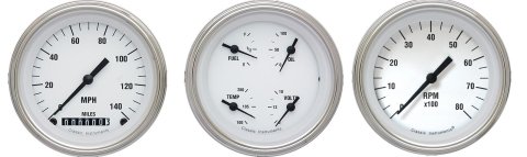 Classic Instruments White Hot Series Gauge Sets WH03SLF Gauges, Hot, Speedometer, Tach, Water Temperature, Fuel Level, 3 3/8 in., Face, Analog, Set of 3