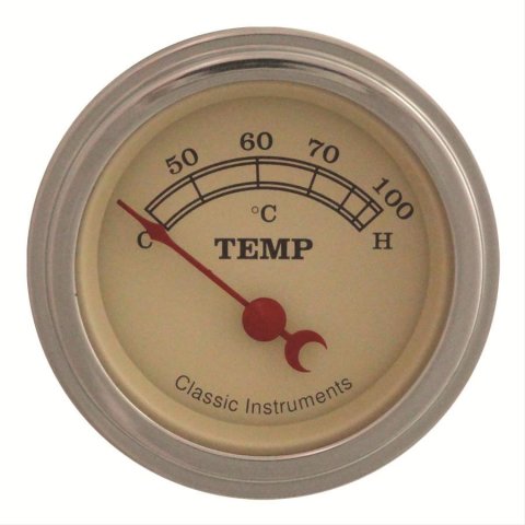 Classic Instruments Vintage Series Gauges VT25SLF Gauge, Series, Water Temperature, 35-100 degrees C, 2 1/8 in., Tan Face, Analog, Electrical, Each