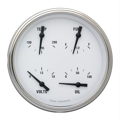 Classic Instruments White Hot Series Gauge Sets WH78SLC Gauge, Series, Quad, Water Temperature, Oil Pressure, Fuel Level, 5 in., Face, Analog, Each