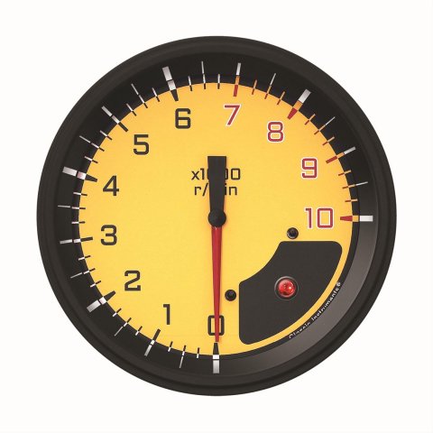 Classic Instruments Auto Cross Gray Series Tachometers AX71YBLF Tachometer, Cross, 5 in. Diameter, 0-10,000 rpm, Analog, Electrical, Black/Yellow Face, Flat Lens, Each