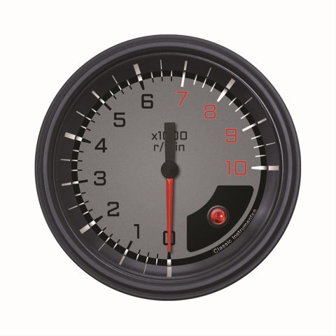Classic Instruments Auto Cross Gray Series Tachometers AX10GBLF Gauge, Cross, Tachometer, 0-10,000 rpm, 3 3/8 in., Black/Gray Face, White Pointer, Analog, Electrical