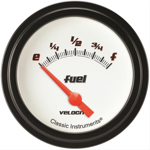 Classic Instruments Velocity Series Gauges VS212WBLF Gauge, White Series, Fuel Level, Empty/Full, 0 Ohms/90 Ohms, 2 5/8 in., Low Step Bezel, Analog, Electrical, Each