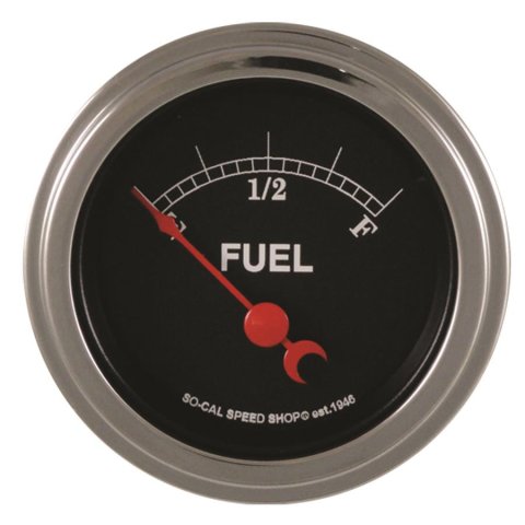 Classic Instruments So-Cal Series Gauges SC11SLC Gauge, Analog, Series, Fuel Level, Empty-Full, 2 1/8 in. Diameter, Black Face, 90 Degree Sweep, 75-10 Ohm, Each