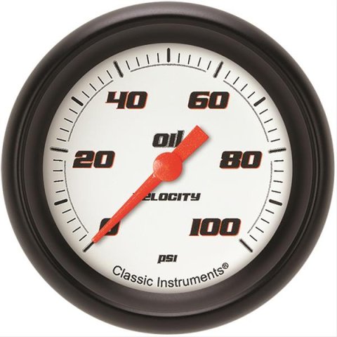 Classic Instruments Velocity Series Gauges VS381WBPF Gauge, White Series, Oil Pressure, 0-100 PSI, 2 5/8 in., Performance Bezel, Analog, Electrical, Each
