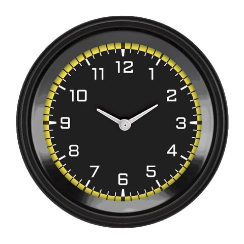 Classic Instruments Auto Cross Yellow Series Gauges AX93YBLF Gauge, Series, Clock, 12 Hour, 3 3/8 in., Black/Yellow Face, Analog, Electrical, Each