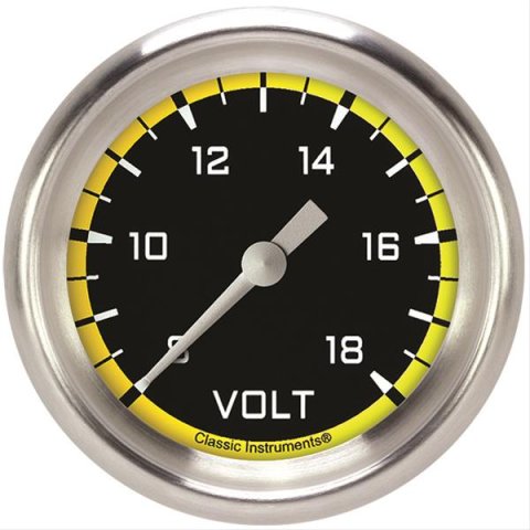 Classic Instruments Auto Cross Yellow Series Gauges AX330YAPF Gauge, Series, Voltmeter, 2 5/8 in., 8-18 V, Performance Bezel, Analog, Electrical, Each