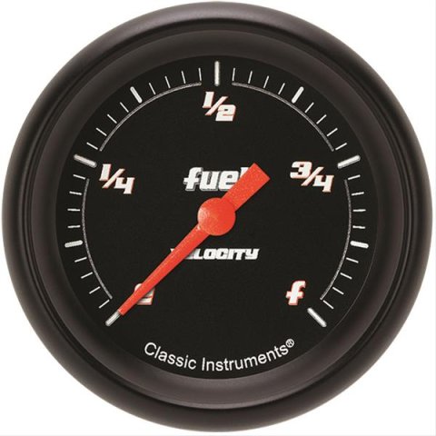Classic Instruments Velocity Series Gauges VS309BBPF Gauge, Black Series, Fuel Level, Programmable, 2 5/8 in., Performance Bezel, Analog, Electrical, Each