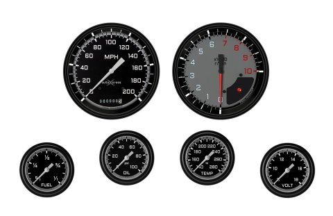 Classic Instruments Auto Cross Gray Series Gauge Sets AX351GBLF Set, Performance AutoCross, AutoCross Gray, 6-Gauge Set, 4 5/8 in. Speedo, 2 5/8 in. Secondary Gauges, Black/Gray Face, Set
