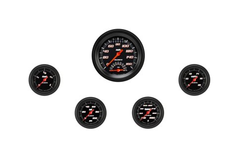 Classic Instruments Velocity Black Series Gauge Sets VS135BBLF Set, 3 3/8 in. Tachometer, Speedometer, 2 1/8 in. Fuel, Oil, Temp, Volts, Set of 5
