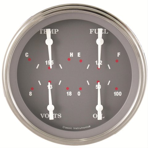 Classic Instruments SG Series Gauge Sets SG78SLF Gauge, Series, Quad, Water Temperature, Oil Pressure, Fuel Level, Voltmeter, 5 in., Gray Face, Analog, Each