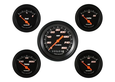 Classic Instruments Velocity Series Gauge Sets VS00BBLF Set, Series, Analog, Electronic, Black Face, Orange Pointer, Black Bezel, Kit