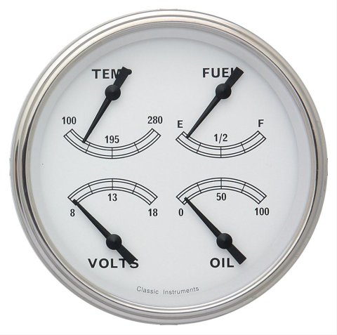 Classic Instruments White Series Gauge Sets CW31SLF Gauge, White, Quad, Water Temperature, Oil Pressure, Fuel Level, 5 in., Face, Analog, Each