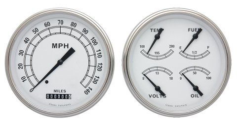 Classic Instruments White Series Gauge Sets CW52SLF Gauges, Series, Speedometer, Water Temperature, Voltmeter, Fuel Level, Face, Analog, Pair