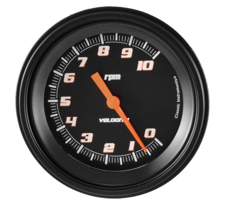 Classic Instruments Velocity Series Tachometers VS71BBLF Gauge, Velocity, Analog, Electrical, Tachometer, 5 in. Diameter, Black Face, Each