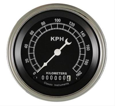 Classic Instruments Traditional Series Speedometers TR59SLC Speedometer, Series, 3 3/8 in. Diameter, 0-200 kph, Analog, Electrical, Curved Face, Each