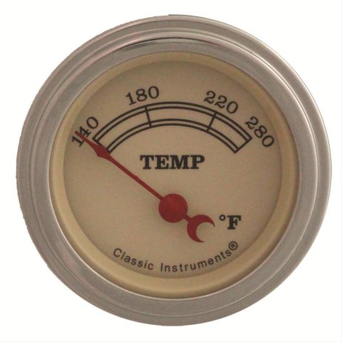 Classic Instruments Vintage Series Gauges VT26SLF Gauge, Vintage, Water Temperature, 140-280 Degrees F, 2 1/8 in., Analog, Electrical, Each