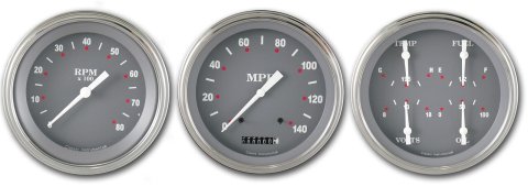 Classic Instruments SG Series Gauge Sets SG53SLF Gauges, SG, Speedometer, Tach, Water Temperature, Fuel Level, Voltmeter, 5 in., Gray Face, Analog, Set of 3
