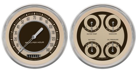 Classic Instruments Nostalgia VT Series Gauge Sets NT52SLC Gauges, VT, Speedometer, Water Temperature, Fuel Level, Voltmeter, 5 in., Beige Face, Analog, Set