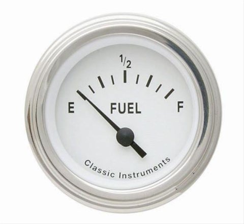 Classic Instruments Tetra Series Gauges TE14WSLC Gauge, Series, Analog, Fuel Level, Empty-Full, 2 1/8 in. Diameter, White Face, Electrical, Each
