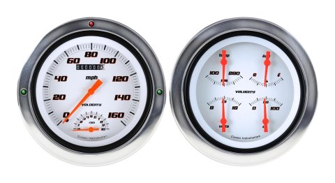 Classic Instruments 1954-55 Chevy Pickup Package Gauge Sets CT54VSW62 Gauges, Velocity, Speedometer, Tachometer, Water, Volt, Oil, Fuel, White Face, Black Bezel, Chevy, Kit