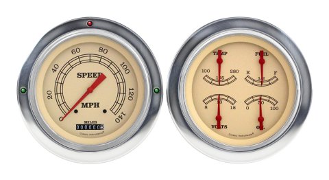 Classic Instruments 1954-55 Chevy Pickup Package Gauge Sets CT54VT52 Gauges, Vintage, Speedometer, Water, Volt, Oil, Fuel, Cream Face, Polished Bezel, Chevy, Kit